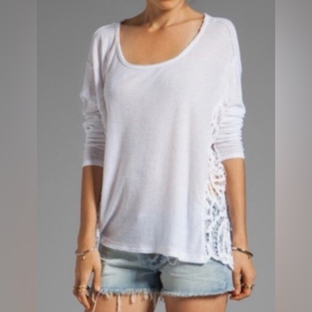Free People Love Me Do White Lace Sleeve Women's Oversize Top. Size L. - Picture 2 of 16